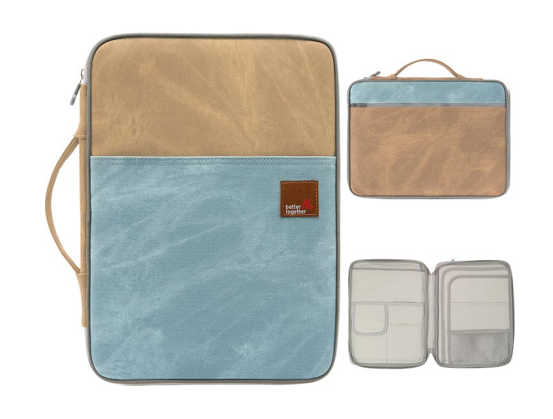 mygreen Zipper Portfolio Organizer A4 Note Pouch-Waterproof Document Bags/Zipper Binder/Paper Case Khaki and Light Blue - Image 1