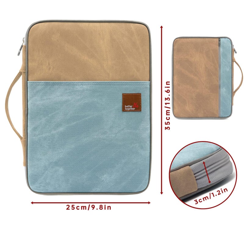 mygreen Zipper Portfolio Organizer A4 Note Pouch-Waterproof Document Bags/Zipper Binder/Paper Case Khaki and Light Blue - Image 2