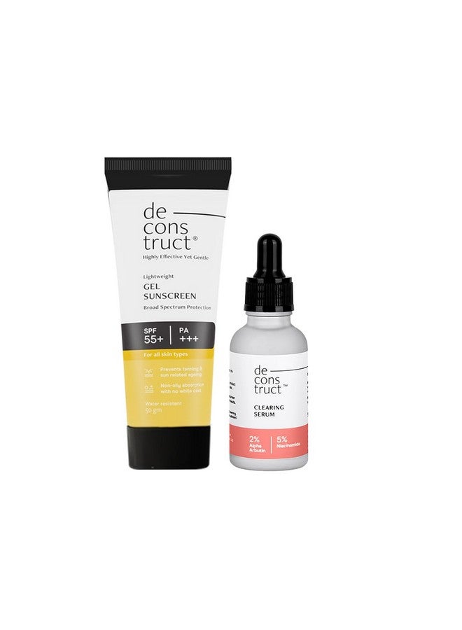 ديكونستركت ثنائي Skin Clear & Protect: مصل منقي وجل واقي من الشمس بعامل حماية من الشمس 50+ | مصل منقي (30 مل) + جل واقي من الشمس (50 جم) | مصل منقي للبشرة وجل واقي من الشمس بدون طبقة بيضاء وخفيف الوزن | عبوة من قطعتين - Image 1
