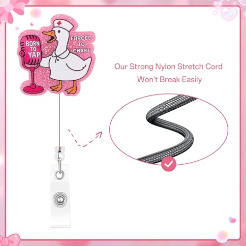 Kimoli Cute Pink Silly Goose Badge Reel, Funny Retractable Nurse Badge Reel with Clip, Acrylic Nurse Badge Holder for Nurses Doctors Social Worker - Image 3