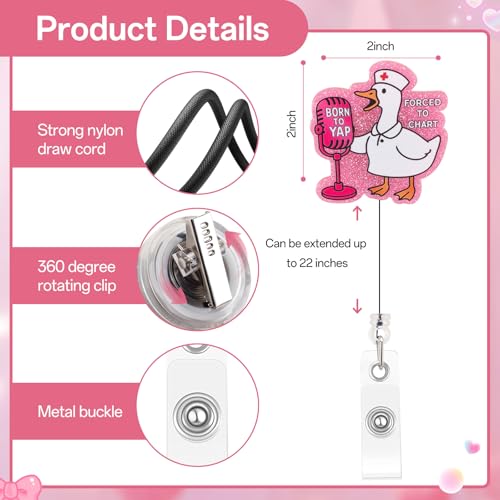 Kimoli Cute Pink Silly Goose Badge Reel, Funny Retractable Nurse Badge Reel with Clip, Acrylic Nurse Badge Holder for Nurses Doctors Social Worker - Image 2