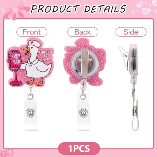 Kimoli Cute Pink Silly Goose Badge Reel, Funny Retractable Nurse Badge Reel with Clip, Acrylic Nurse Badge Holder for Nurses Doctors Social Worker - Image 4
