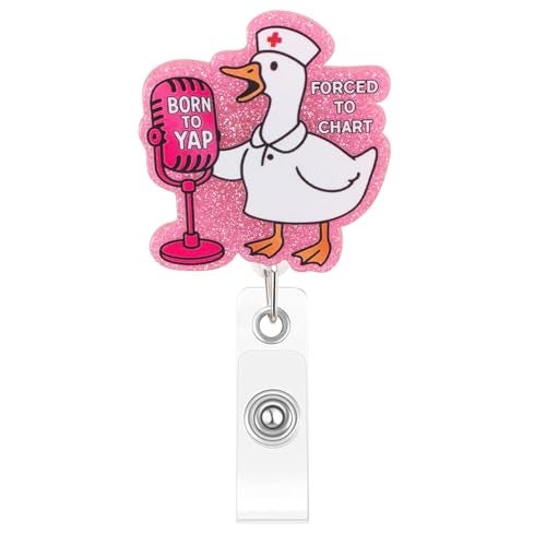 Kimoli Cute Pink Silly Goose Badge Reel, Funny Retractable Nurse Badge Reel with Clip, Acrylic Nurse Badge Holder for Nurses Doctors Social Worker - Image 1