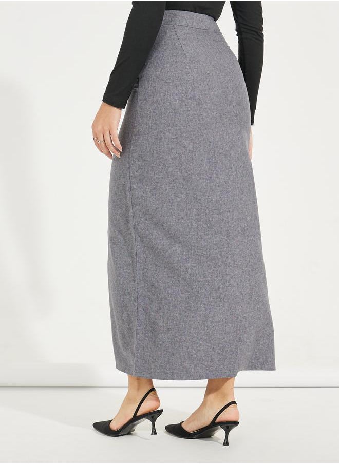 Styli Solid Maxi Skirt with Front Slit & Pockets  - Image 4