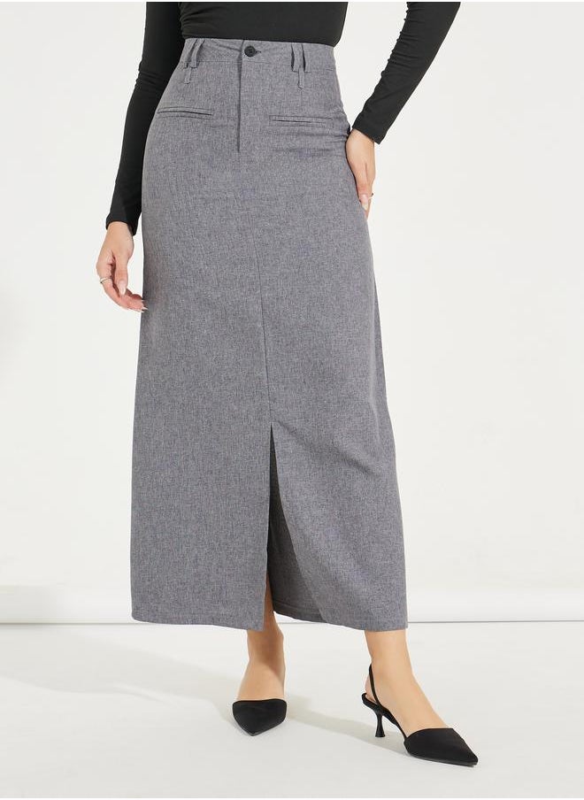 Styli Solid Maxi Skirt with Front Slit & Pockets  - Image 2