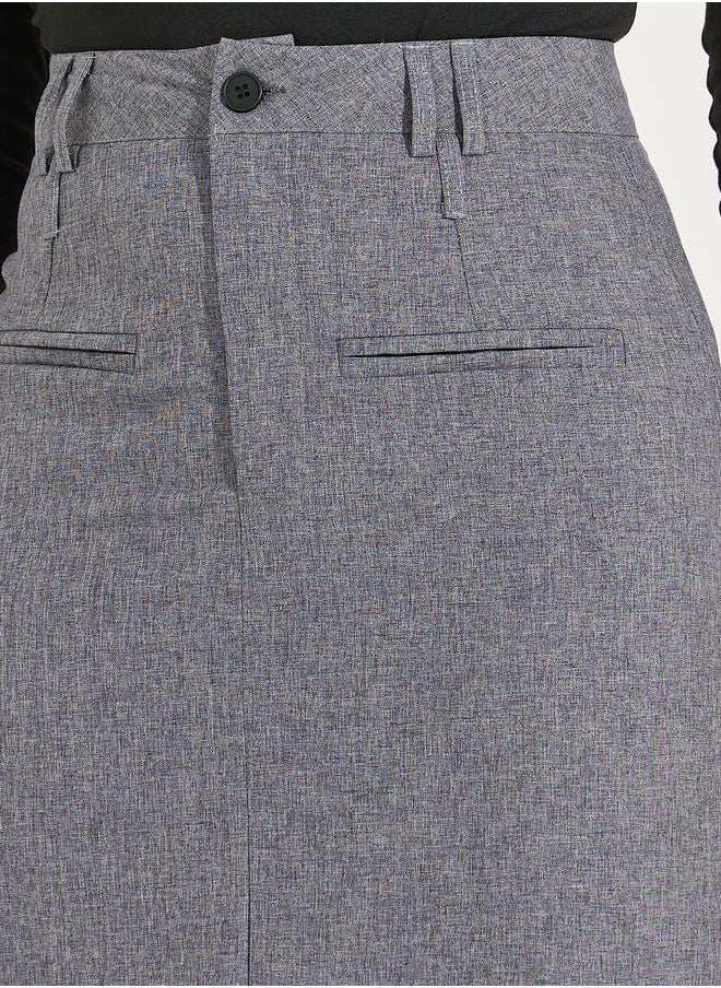 Styli Solid Maxi Skirt with Front Slit & Pockets  - Image 3