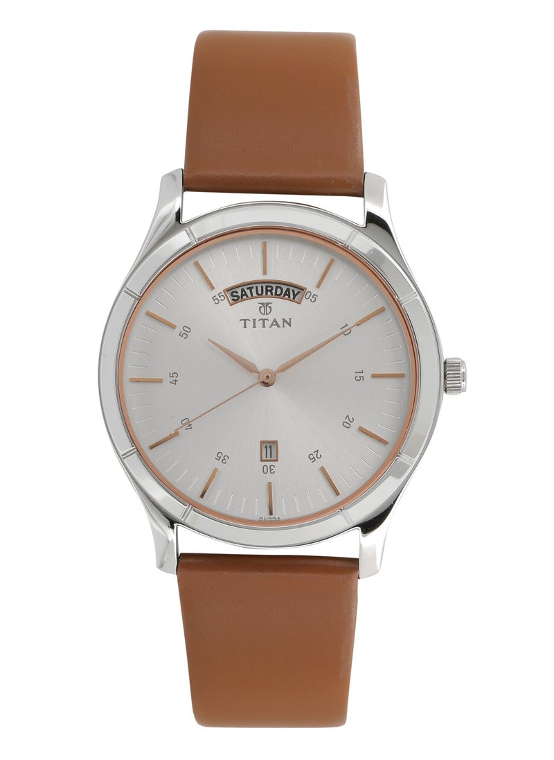 TITAN Titan On Trend White Dial Analog with Day and Date Leather Strap watch for Men  - Image 1