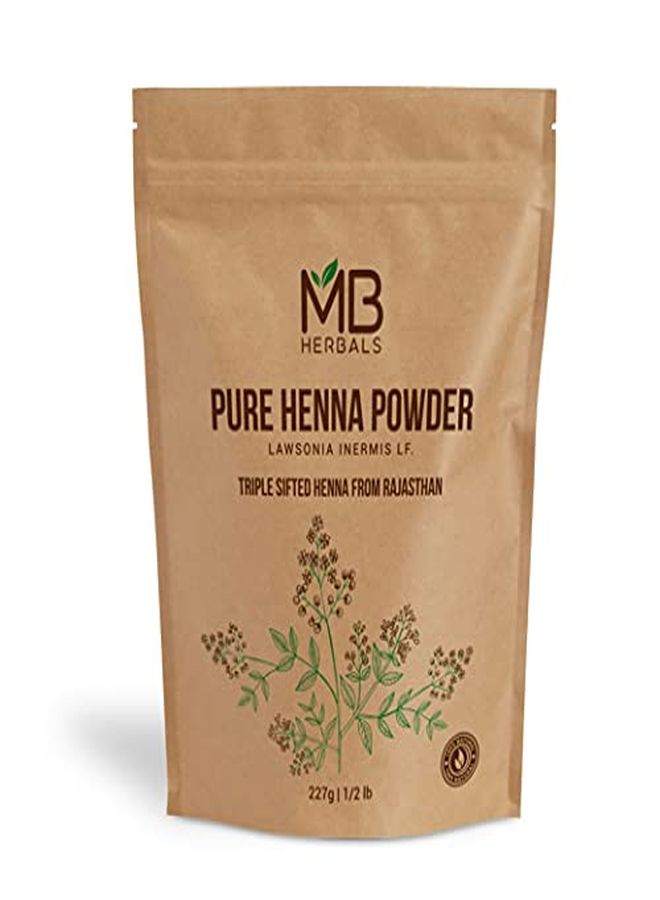 MB Herbals 100% Natural & Pure Henna Powder 227 Gram | 8 Oz / 0.5 Lb | For Natural Orange-Red Hair Color | Triple Sifted | Raw | Non-Radiated |100% Pure Rajasthan Henna From Marwar Region - Image 1