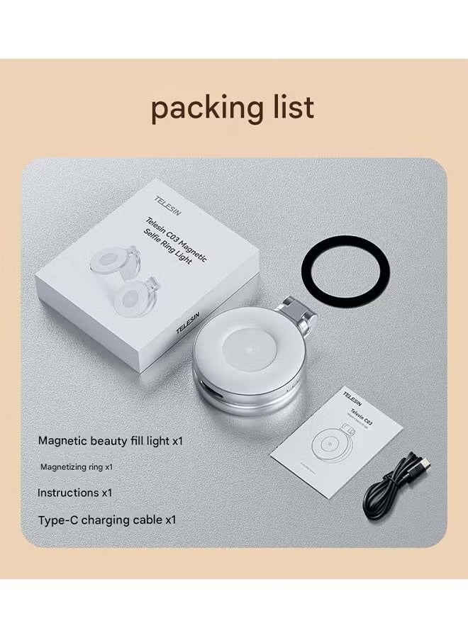 تيليسن ضوء تعبئة ثلاثي الألوان Magsafe C03 المغناطيسي - أداة أساسية للتصوير الفوتوغرافي عبر الهاتف المحمول والبث المباشر وتعديل الجمال بضوء ناعم والتقاط صور شخصية - Image 1