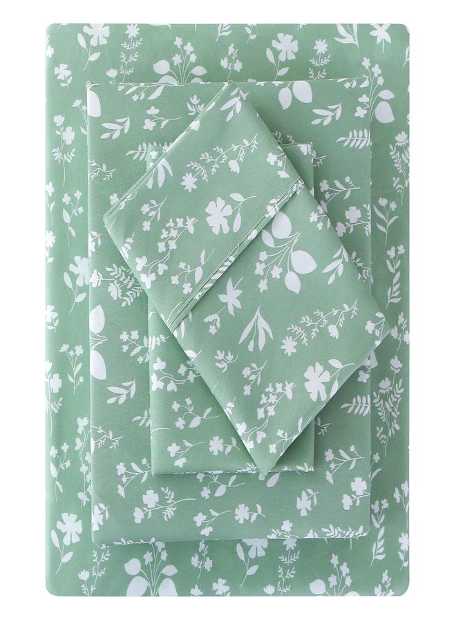 Viviland Sage Green Full Sheet Set - 4 Piece Vintage Green Flower Patterned Bed Sheets - Soft, Breathable Microfiber Floral Sheets with Deep Pocket, Non-Slip Fitted Sheets & Pillowcases - Image 1