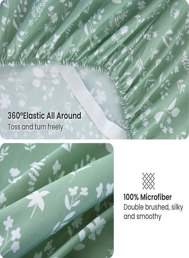 Viviland Sage Green Full Sheet Set - 4 Piece Vintage Green Flower Patterned Bed Sheets - Soft, Breathable Microfiber Floral Sheets with Deep Pocket, Non-Slip Fitted Sheets & Pillowcases - Image 4