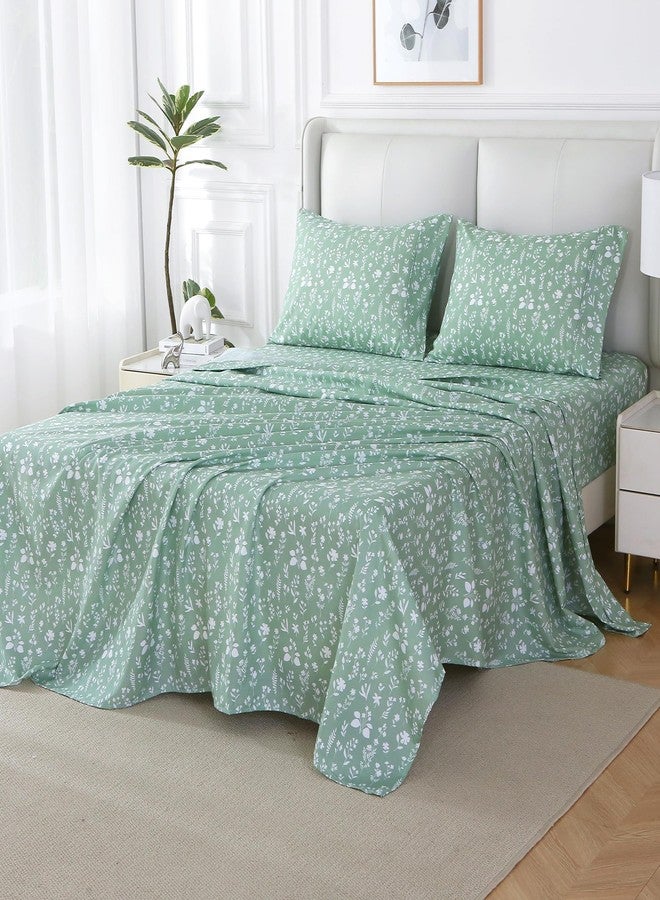 Viviland Sage Green Full Sheet Set - 4 Piece Vintage Green Flower Patterned Bed Sheets - Soft, Breathable Microfiber Floral Sheets with Deep Pocket, Non-Slip Fitted Sheets & Pillowcases - Image 2