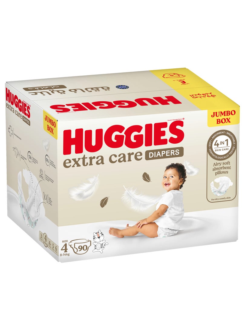 HUGGIES Extra Care Diapers Size 4 (8-4 kg) Jumbo Box 90 Diapers - Image 1