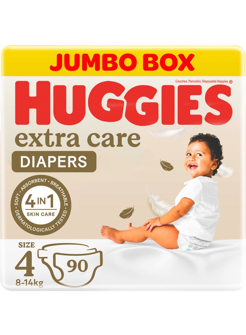 HUGGIES Extra Care Diapers Size 4 (8-4 kg) Jumbo Box 90 Diapers - Image 2