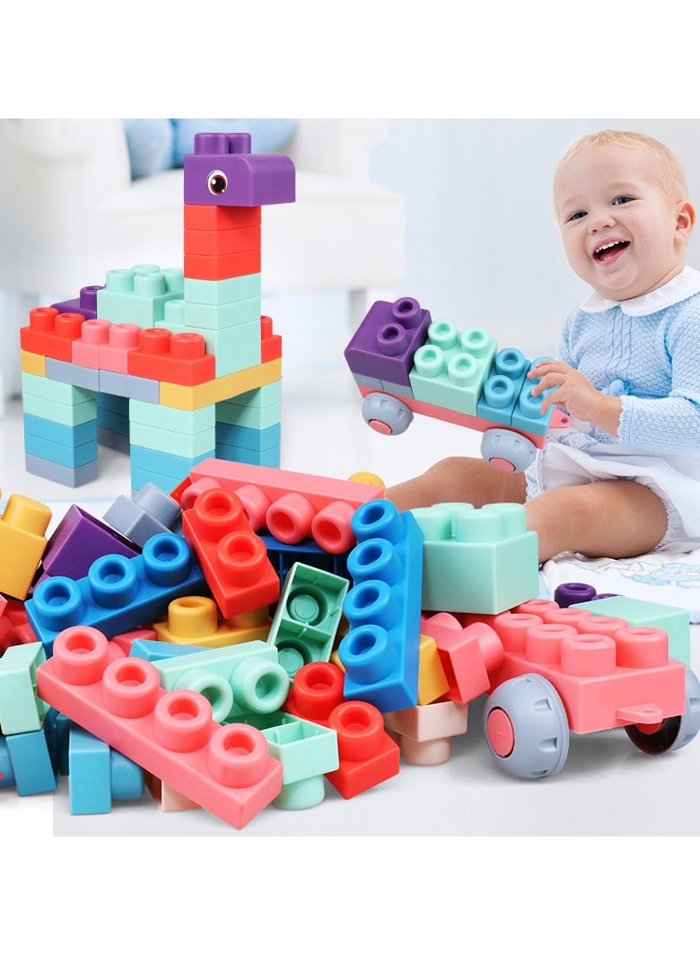 unikbebe Soft Rubber Building Blocks Set for Toddlers, 50Pcs Montessori STEM Stacking Toys, Silicone Teether Construction Blocks, Smooth Sensory Rock Toys, Safe for 12 Months+, Bath & Educational Play  - Image 2