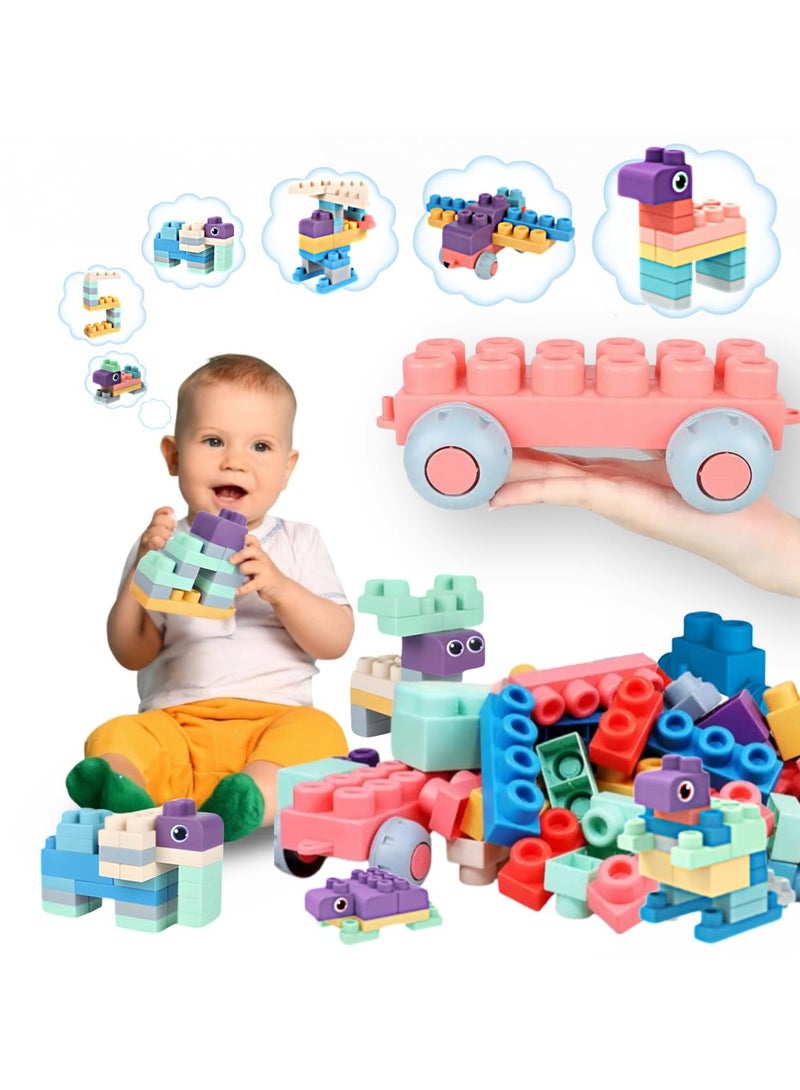 unikbebe Soft Rubber Building Blocks Set for Toddlers, 50Pcs Montessori STEM Stacking Toys, Silicone Teether Construction Blocks, Smooth Sensory Rock Toys, Safe for 12 Months+, Bath & Educational Play  - Image 1