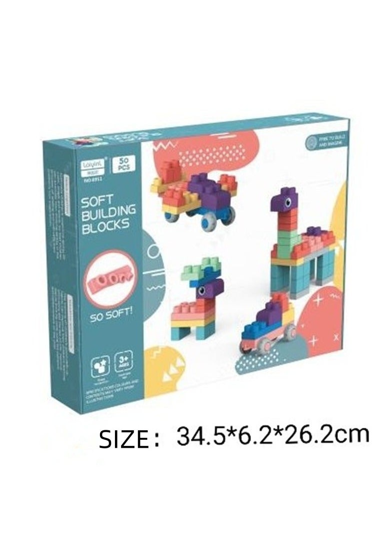 unikbebe Soft Rubber Building Blocks Set for Toddlers, 50Pcs Montessori STEM Stacking Toys, Silicone Teether Construction Blocks, Smooth Sensory Rock Toys, Safe for 12 Months+, Bath & Educational Play  - Image 4