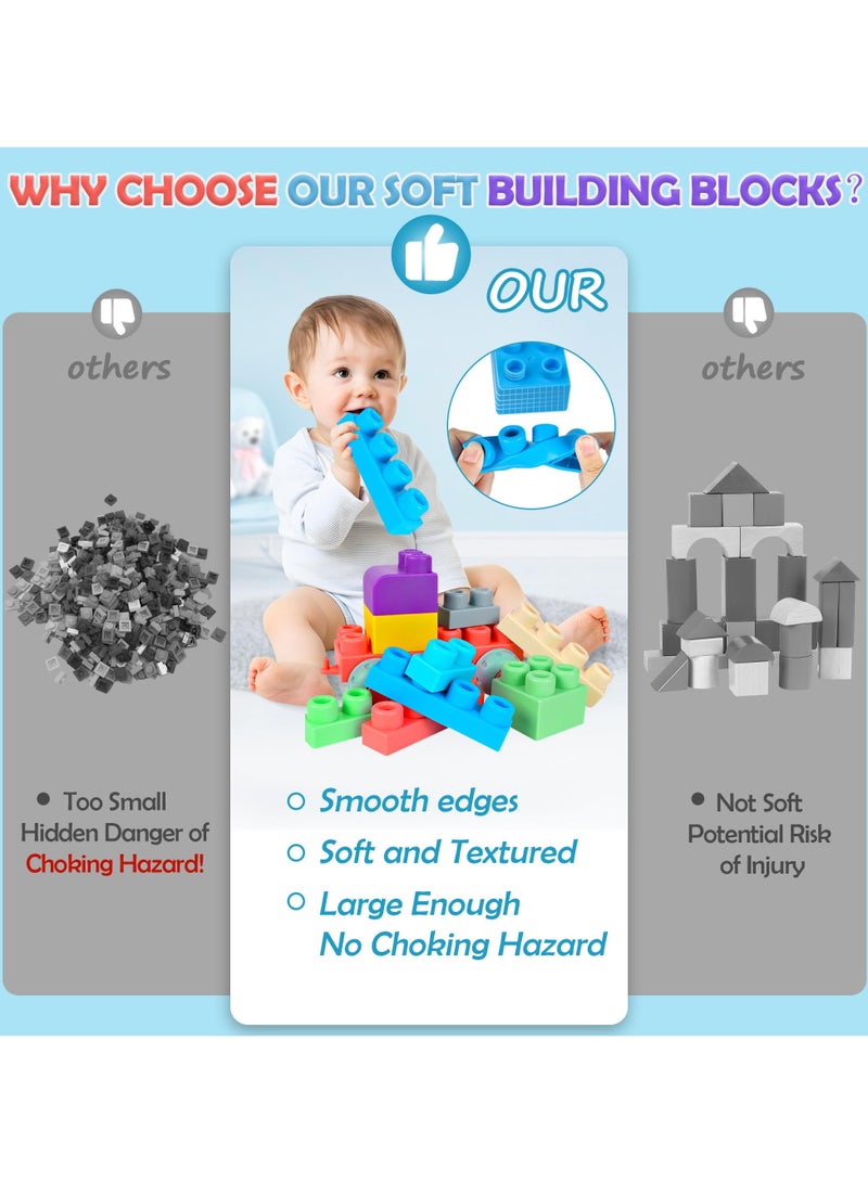 unikbebe Soft Rubber Building Blocks Set for Toddlers, 50Pcs Montessori STEM Stacking Toys, Silicone Teether Construction Blocks, Smooth Sensory Rock Toys, Safe for 12 Months+, Bath & Educational Play  - Image 5