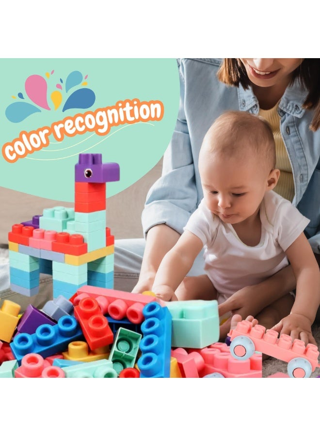 unikbebe Soft Rubber Building Blocks Set for Kids, 50PCS Montessori STEM Stacking Toys for Babies & Toddlers, Silicone Teether Construction Blocks, Educational Puzzle Blocks, Bath & Sensory Play Toy for 6 Months+, Safe Non-Toxic Material for Baby Learning & Development - Image 1