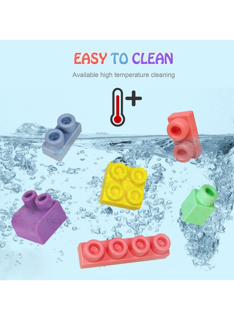 unikbebe Soft Rubber Building Blocks Set for Kids, 50PCS Montessori STEM Stacking Toys for Babies & Toddlers, Silicone Teether Construction Blocks, Educational Puzzle Blocks, Bath & Sensory Play Toy for 6 Months+, Safe Non-Toxic Material for Baby Learning & Development - Image 3