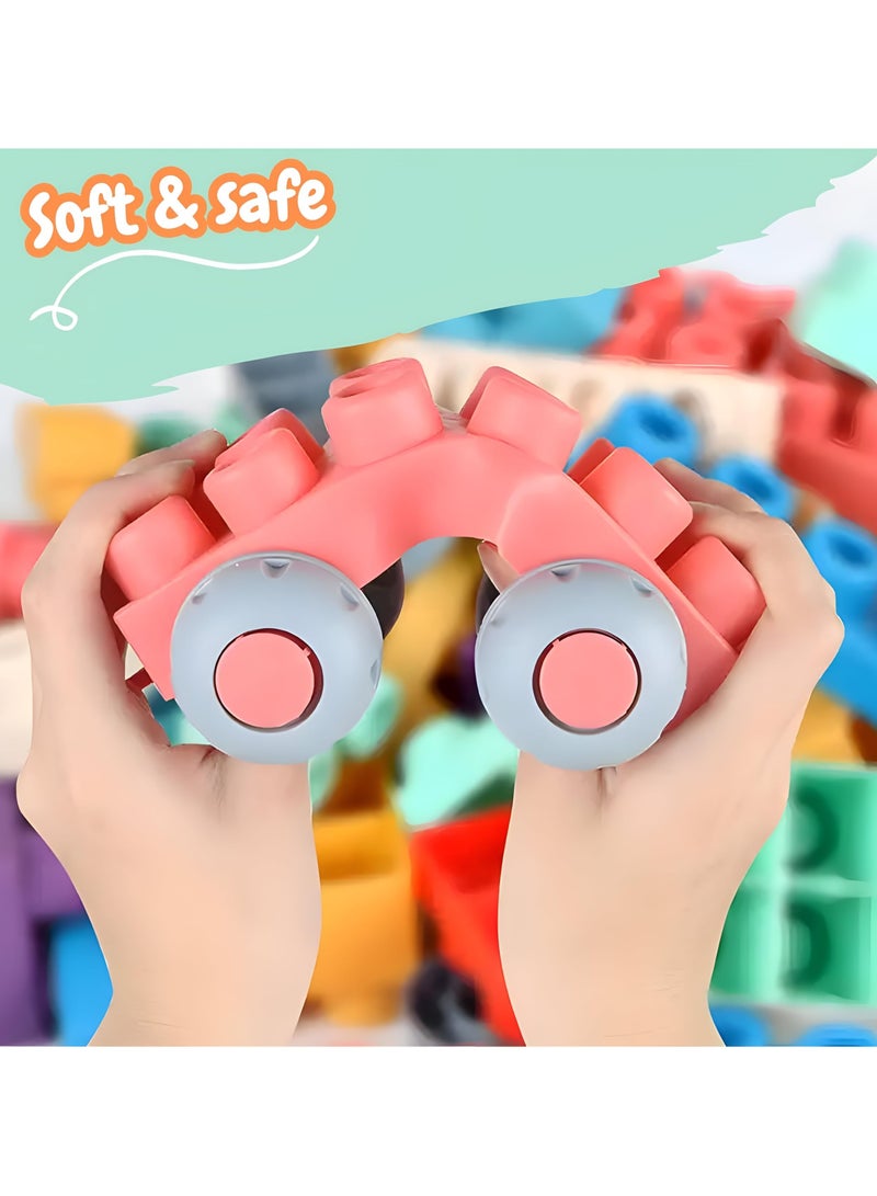 unikbebe Soft Rubber Building Blocks Set for Kids, 50PCS Montessori STEM Stacking Toys for Babies & Toddlers, Silicone Teether Construction Blocks, Educational Puzzle Blocks, Bath & Sensory Play Toy for 6 Months+, Safe Non-Toxic Material for Baby Learning & Development - Image 4