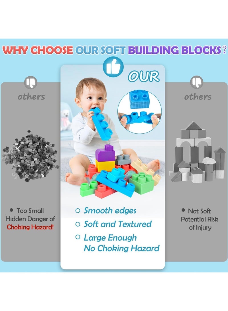 unikbebe 50 PCS Baby Stacking Blocks - Soft Silicone Building Blocks for Toddlers, BPA-Free Teething Toy, Boilable & Bite-Resistant Big Blocks, Safe Sensory Stacking Toy for Kids 6 Months to 5 Years, Quiet Construction Bath Toy, Birthday Gift for Boys & Girls - Image 3