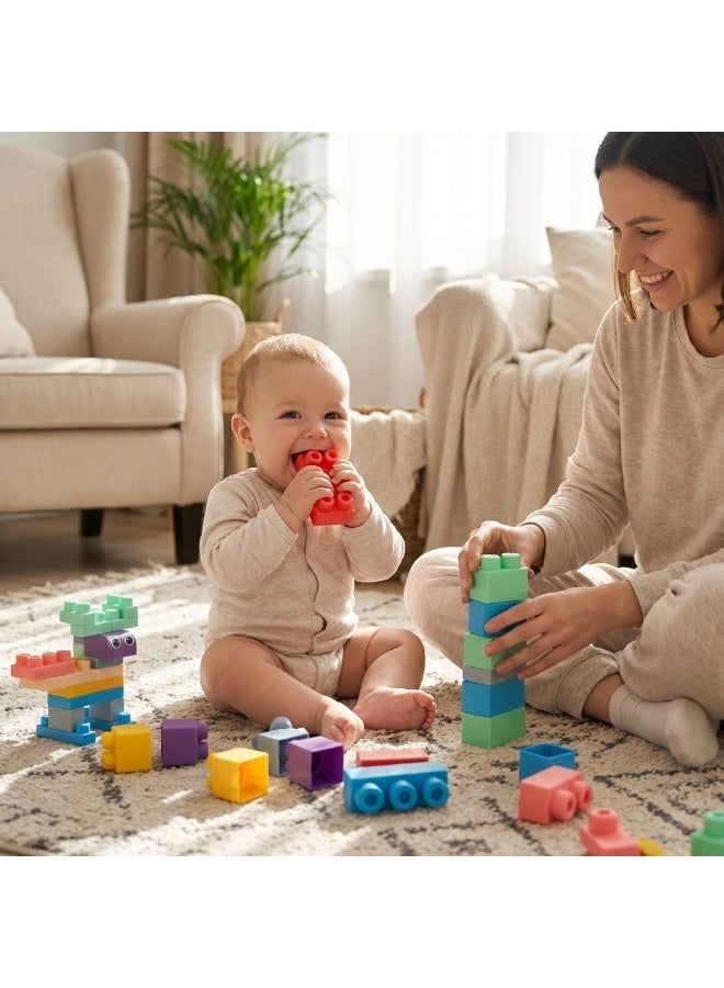 unikbebe 50 PCS Baby Stacking Blocks - Soft Silicone Building Blocks for Toddlers, BPA-Free Teething Toy, Boilable & Bite-Resistant Big Blocks, Safe Sensory Stacking Toy for Kids 6 Months to 5 Years, Quiet Construction Bath Toy, Birthday Gift for Boys & Girls - Image 4