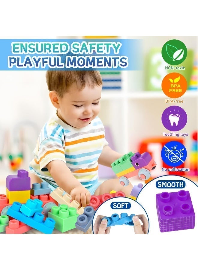 unikbebe 50 PCS Baby Stacking Blocks - Soft Silicone Building Blocks for Toddlers, BPA-Free Teething Toy, Boilable & Bite-Resistant Big Blocks, Safe Sensory Stacking Toy for Kids 6 Months to 5 Years, Quiet Construction Bath Toy, Birthday Gift for Boys & Girls - Image 5