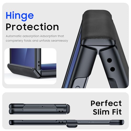BSNRM for Samsung Galaxy Z Flip 7 Case with Hinge Protection & Built-in Screen Protector, Ultra Thin Stylish Leather Matte PC Durable Shockproof Cover Phone Case for Galaxy Z Flip 7-Black Gray - Image 3