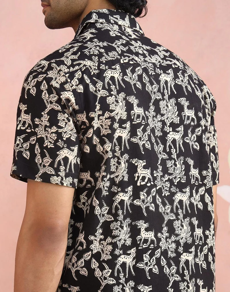 Fabindia  Black-Beige Cotton Bagru Printed Slim Fit Shirt for Men | Best Price UAE