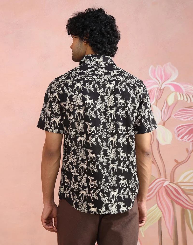 Fabindia  Black-Beige Cotton Bagru Printed Slim Fit Shirt for Men | Best Price UAE