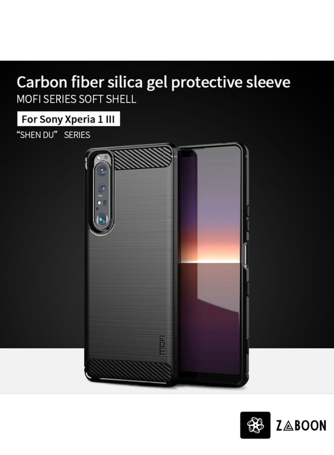 Zaboon Protective Case Cover For Sony Xperia 1 lll MOFI Gentleness Series Brushed Texture Carbon Fiber Soft TPU Case - Image 3