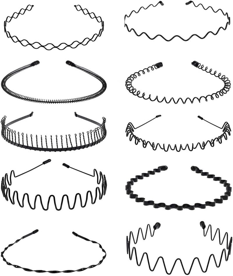 Metal Hair Bands - 10 Piece Set of Anti-Slip Headwear Accessories for Men and Women - Image 1