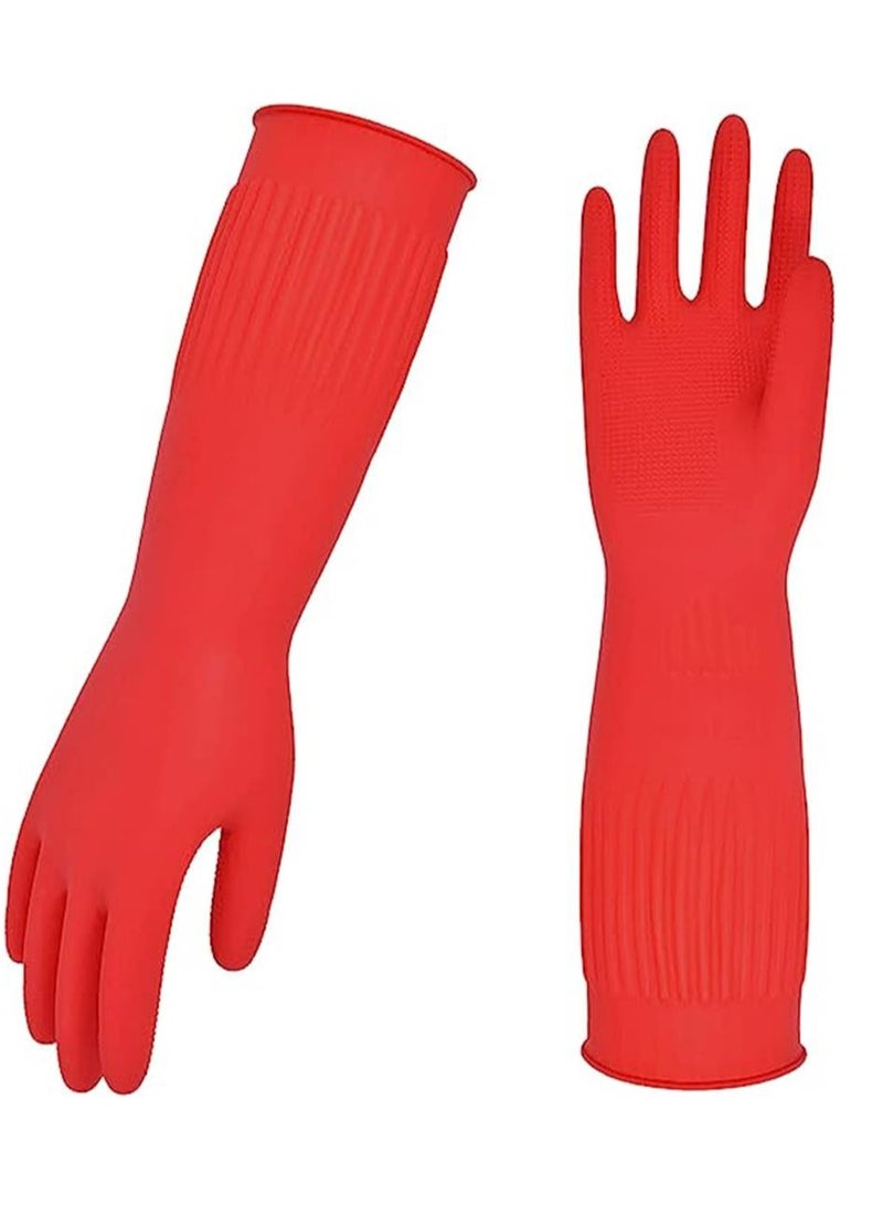 Vgo... 2-Pairs Dishwashing Gloves, Reusable Household Gloves, Kitchen Gloves, Long Sleeve, Thick Latex, Cleaning, Washing, Working, Painting, Gardening, Pet Care (Size M, Red) - Image 1