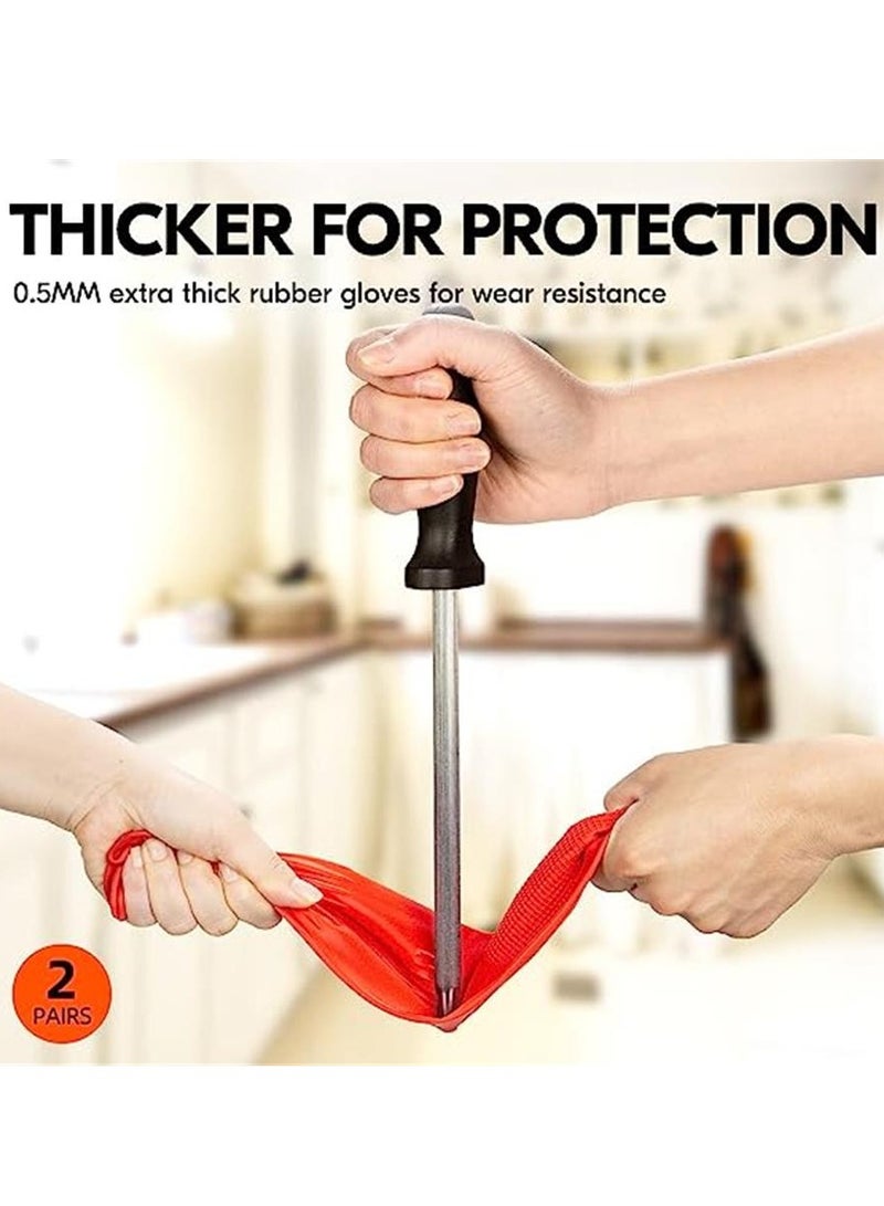 Vgo... 2-Pairs Dishwashing Gloves, Reusable Household Gloves, Kitchen Gloves, Long Sleeve, Thick Latex, Cleaning, Washing, Working, Painting, Gardening, Pet Care (Size M, Red) - Image 3