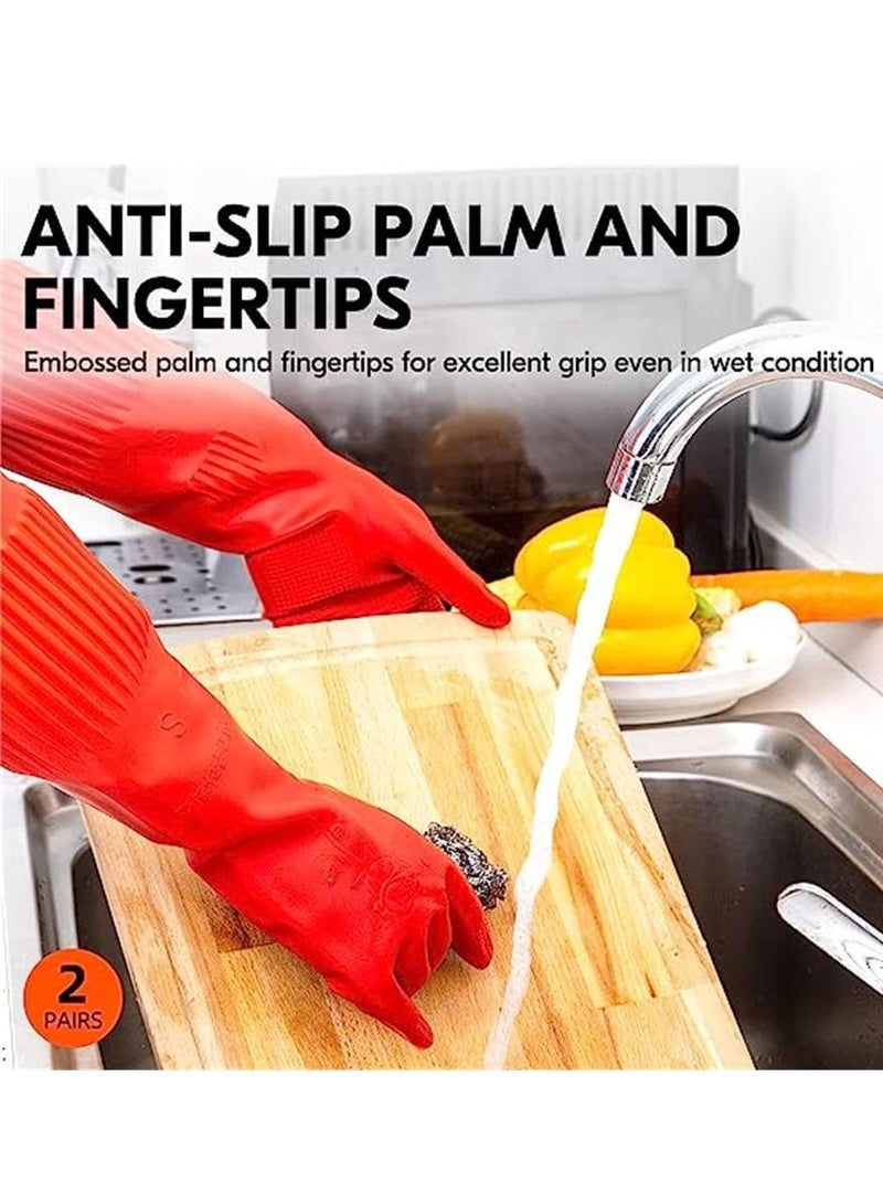 Vgo... 2-Pairs Dishwashing Gloves, Reusable Household Gloves, Kitchen Gloves, Long Sleeve, Thick Latex, Cleaning, Washing, Working, Painting, Gardening, Pet Care (Size M, Red) - Image 4