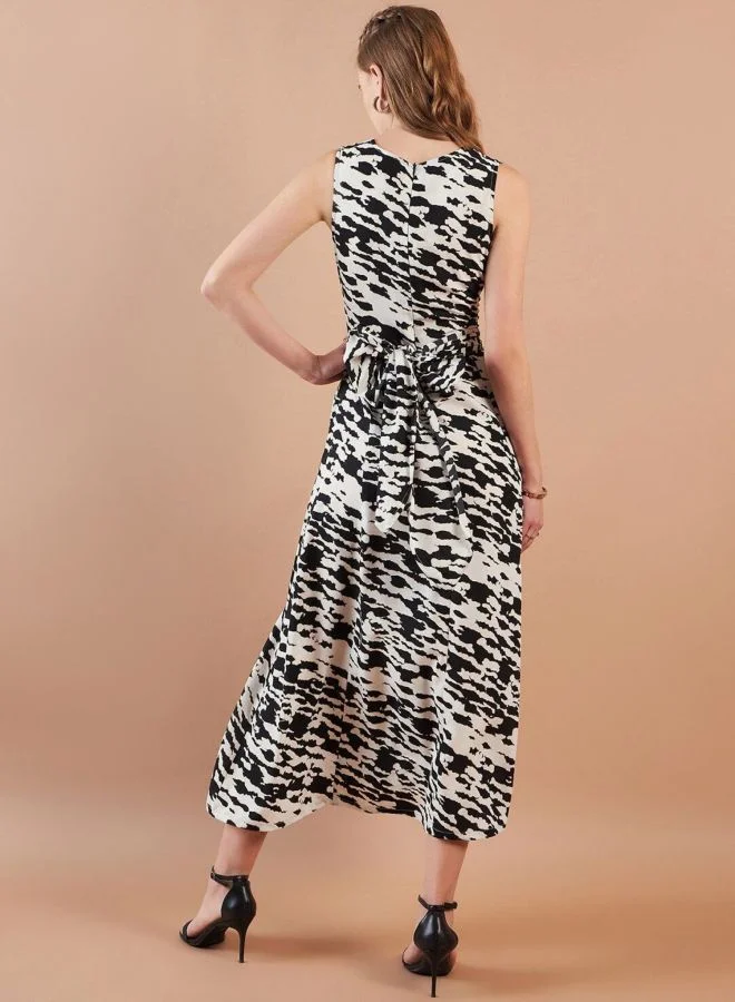 Freehand  Women Flared Abstract Printed V-Neck Sleeveless Midi Dress for Women | Best Price UAE