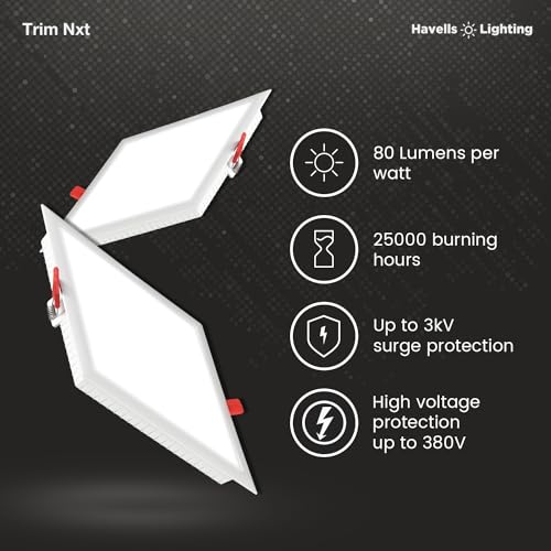 Havells 10W LED Recessed Square Panel Light |Warm White|Light Weight| Energy Efficient|Upto 3KV Surge Protection|Premium Downlight for Home and Office|BIS Approved | Pack of 1 - Image 4