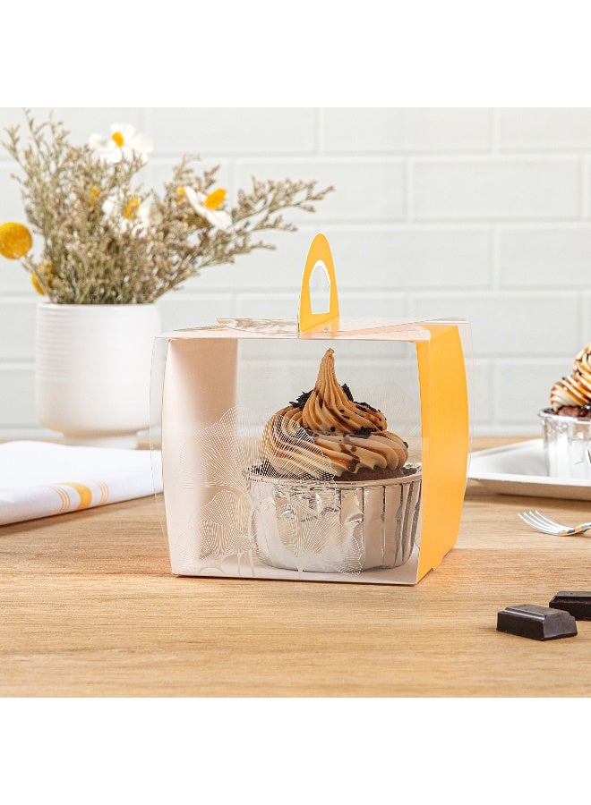 Restaurantware صناديق كب كيك فردية 4 إنش × 4.25 إنش، 100 صندوق عرض كب كيك قابل للتصرف - مع مقبض، لمسة ورقية، حاويات كب كيك بلاستيكية شفافة فردية، لحفلات الزفاف أو أعياد الميلاد - Image 3