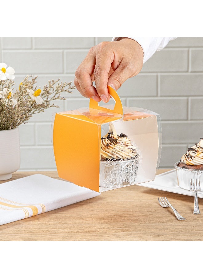 Restaurantware صناديق كب كيك فردية 4 إنش × 4.25 إنش، 100 صندوق عرض كب كيك قابل للتصرف - مع مقبض، لمسة ورقية، حاويات كب كيك بلاستيكية شفافة فردية، لحفلات الزفاف أو أعياد الميلاد - Image 5