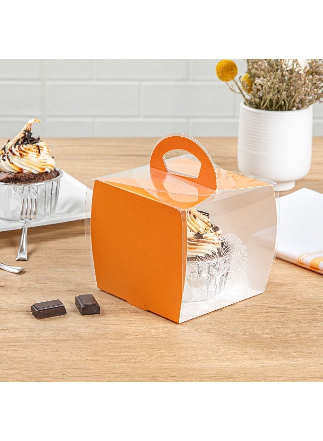 Restaurantware صناديق كب كيك فردية 4 إنش × 4.25 إنش، 100 صندوق عرض كب كيك قابل للتصرف - مع مقبض، لمسة ورقية، حاويات كب كيك بلاستيكية شفافة فردية، لحفلات الزفاف أو أعياد الميلاد - Image 4