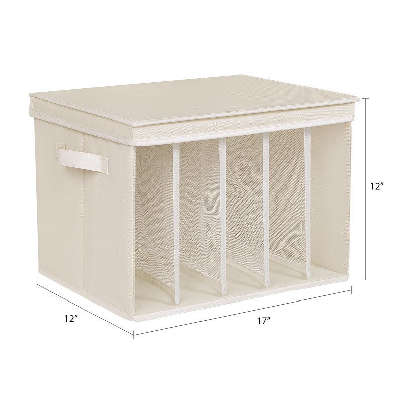 Zilink Upgraded Clothes Organizers with Lids and Support Boards Large Sweater Organizer for Closet Shelf with 5 Grids Divider Wardrobe Organizer for Sweaters, Jeans, Pants, Beige, 3 Pack - Image 2