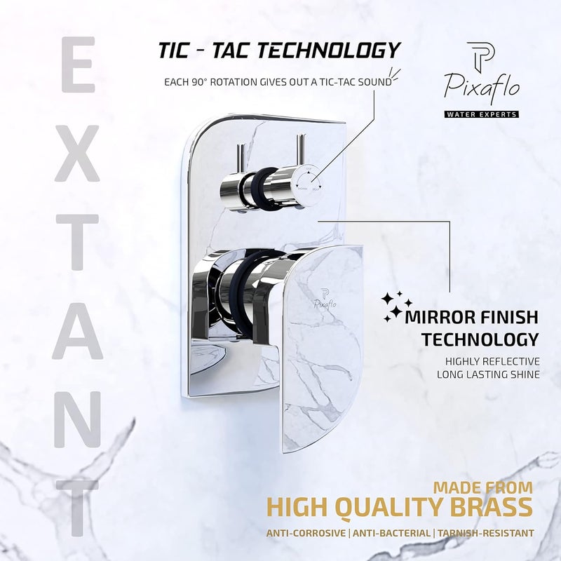 Pixaflo Brass Extant High Flow Single Lever 4 Way 2 Inlet Diverter TicTac Complete Set Bathroom Shower System Bathroom Mixer Chrome Finish - Image 3