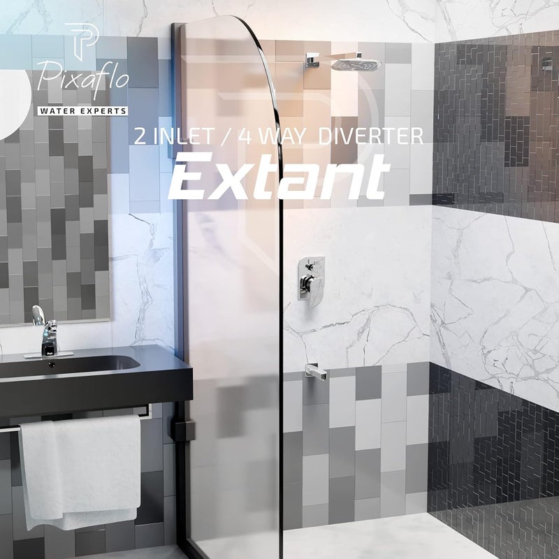 Pixaflo Brass Extant High Flow Single Lever 4 Way 2 Inlet Diverter TicTac Complete Set Bathroom Shower System Bathroom Mixer Chrome Finish - Image 2