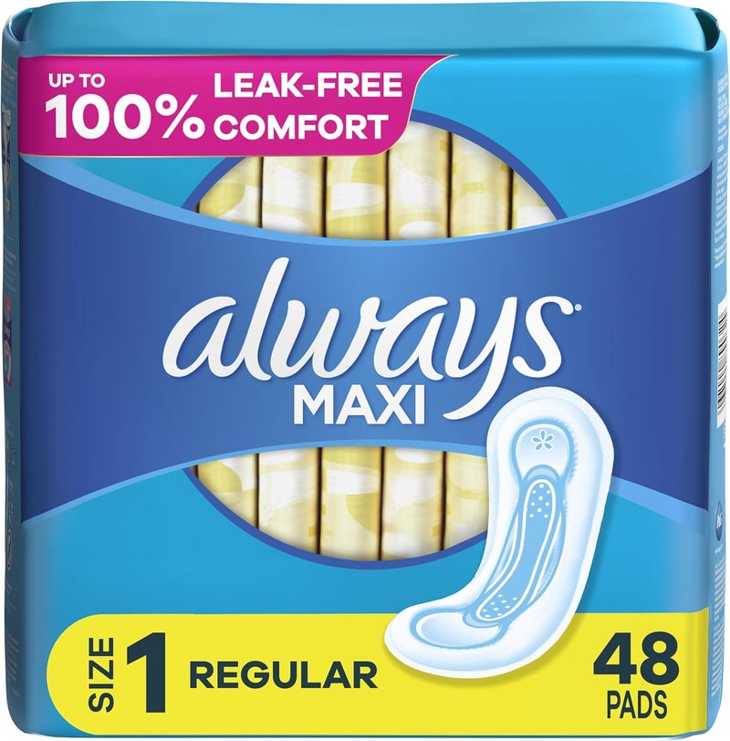 Always Maxi Feminine Pads Without Wings for Women Size 1 Regular Absorbency Unscented 48 Count - Image 1