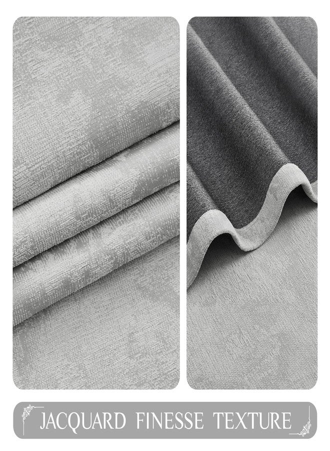 Beauoop Grey Floral Jacquard Blackout Curtains 84 Inches Long 2 Panels for Bedroom Living Room Chenille Flower Room Darkening Thermal Insulated Soundproof Rod Pocket Back Tab Window Drapes, 52x84 - Image 3