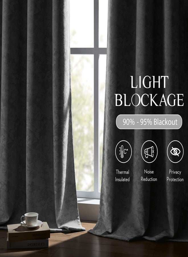 Beauoop Grey Floral Jacquard Blackout Curtains 84 Inches Long 2 Panels for Bedroom Living Room Chenille Flower Room Darkening Thermal Insulated Soundproof Rod Pocket Back Tab Window Drapes, 52x84 - Image 4