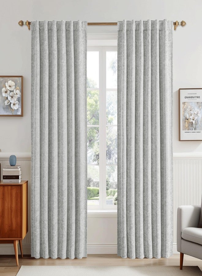 Beauoop Grey Floral Jacquard Blackout Curtains 84 Inches Long 2 Panels for Bedroom Living Room Chenille Flower Room Darkening Thermal Insulated Soundproof Rod Pocket Back Tab Window Drapes, 52x84 - Image 2