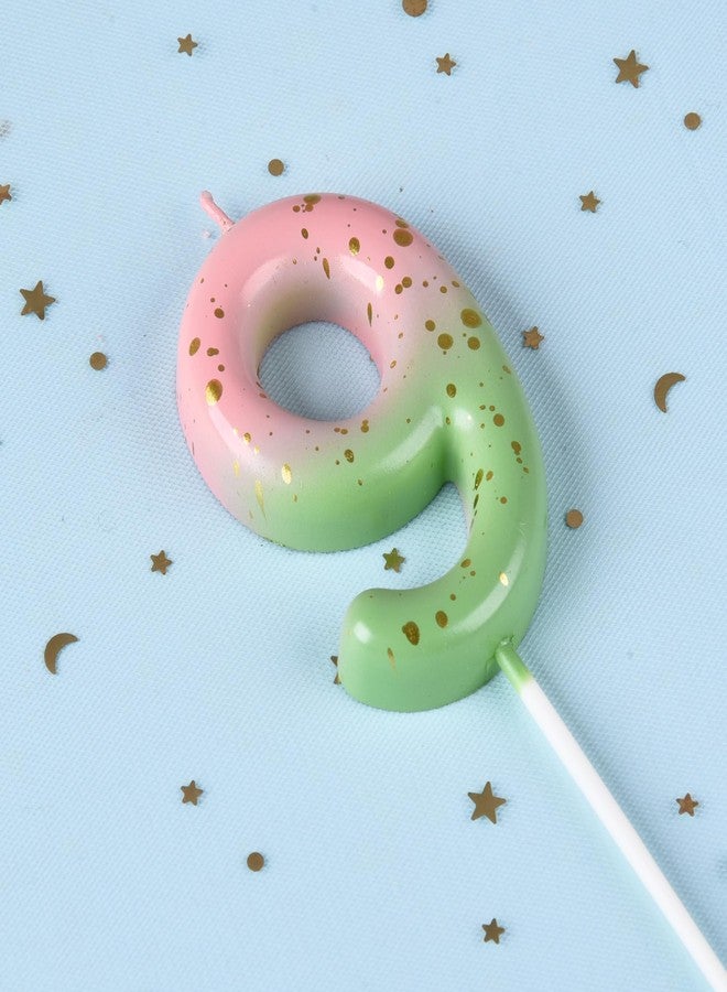 PHD CAKE 2.76 Inch Classical Pink Green Gold 9 Number Birthday Candles, Gold Number Candles, Cake Number Candles, Party Celebration - Image 2