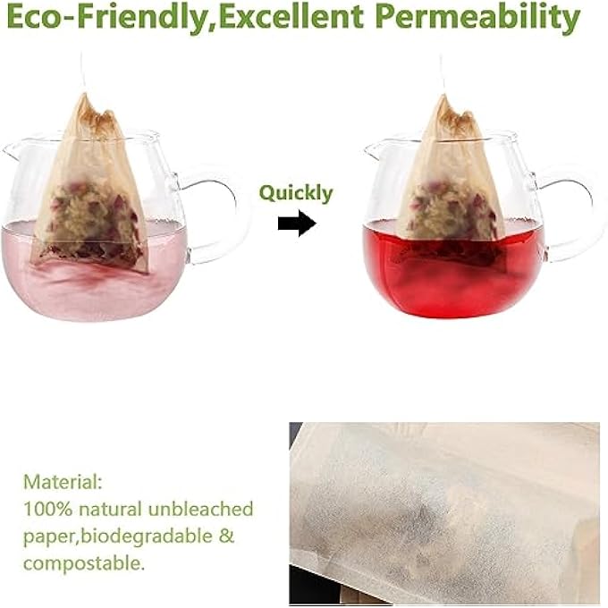 MAKINGTEC 100Pcs Disposable Tea Bags For Loose Leaf Tea Empty Tea Bags For Loose Tea 100 Natural Wood Pulp Paper Material Unbleached Tea Filter Bags With Drawstring 7 * 9Cm - Image 3